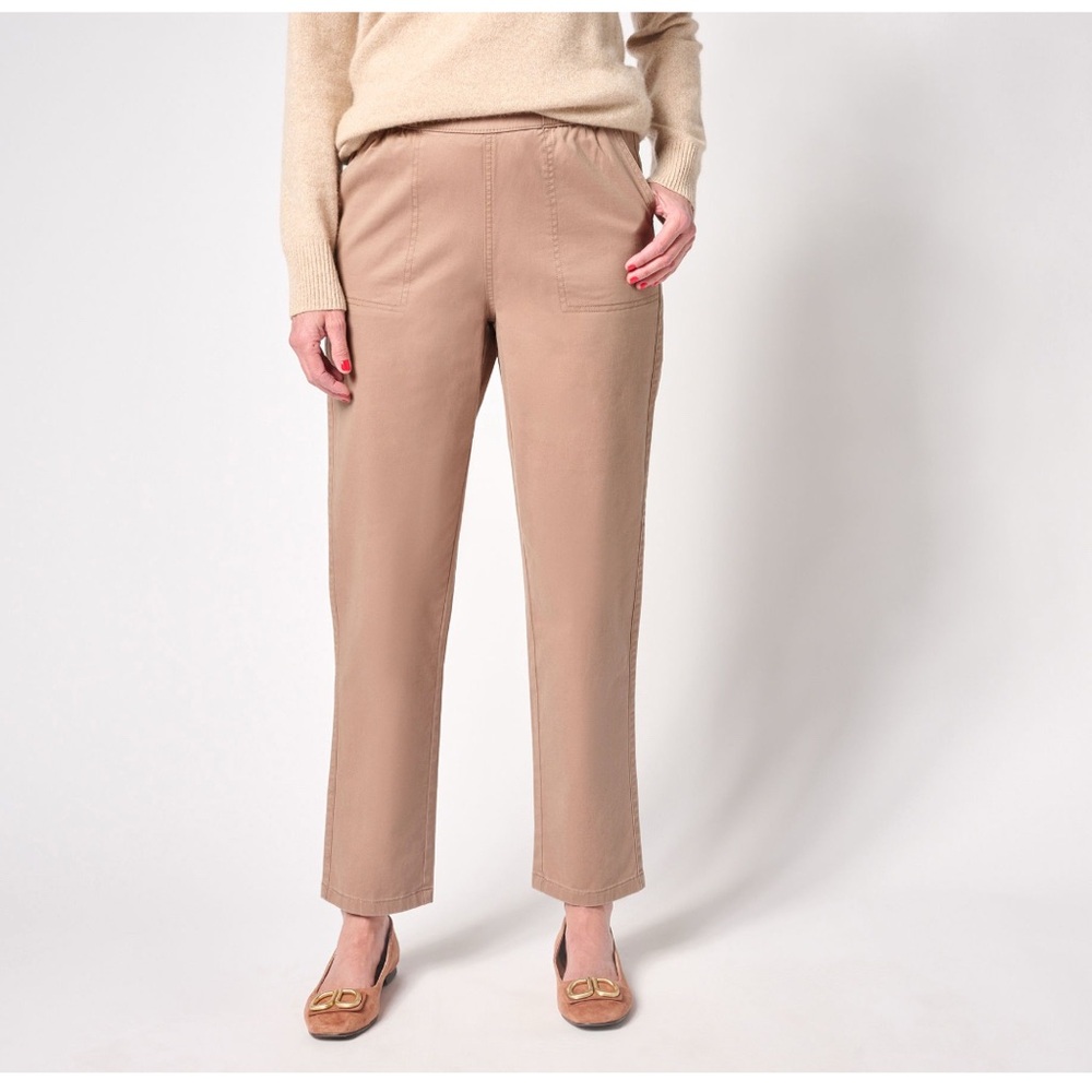 Denim & Co Easy-wear Twill straight leg pull on ankle pant